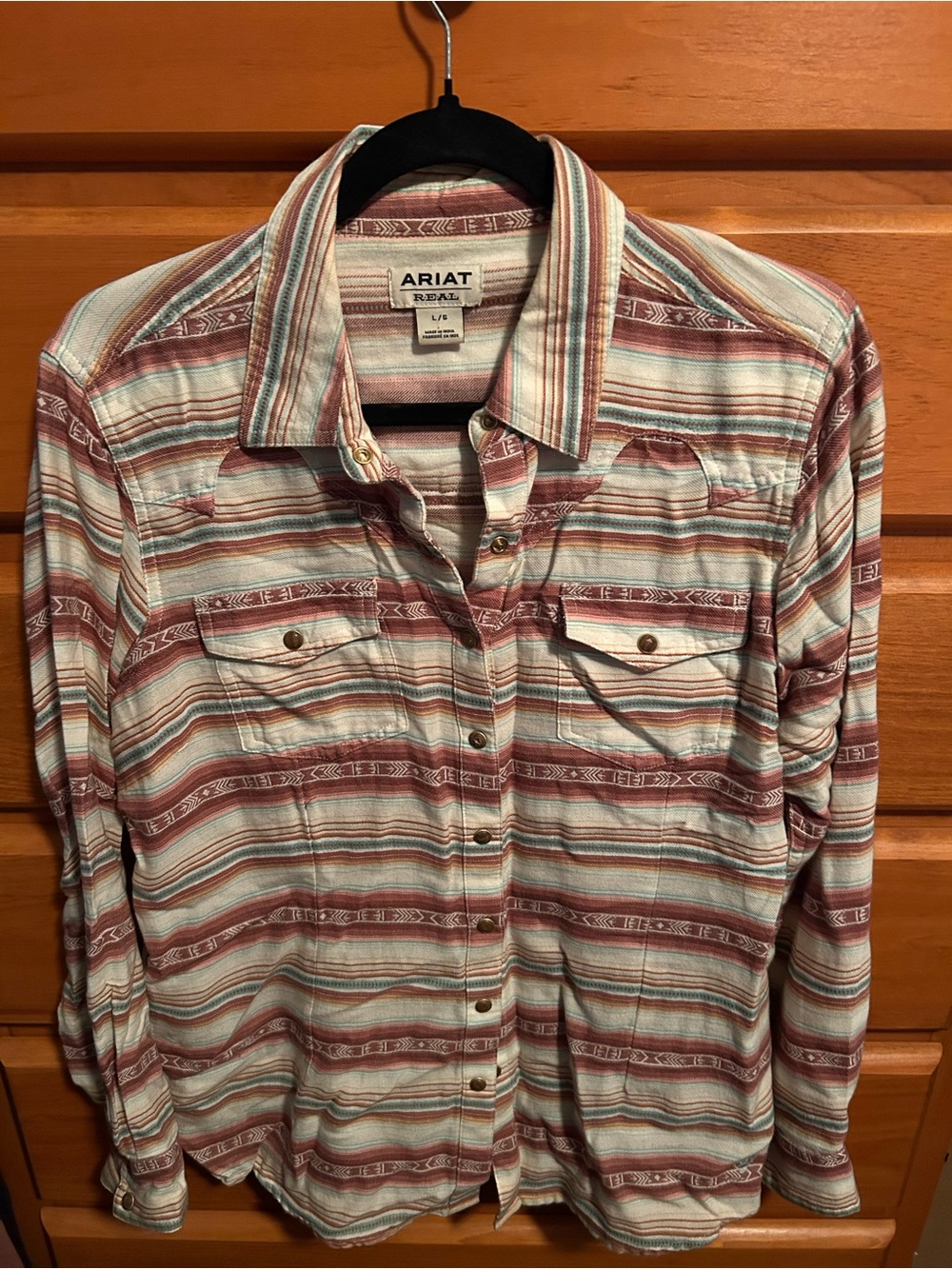 Ariat Womens Mauve Teal Striped Western Snap Shirt